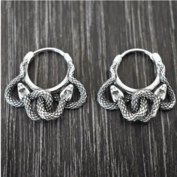 NEW Areanna Antique Silver Coiling Snake Hoop Earrings - Picture 6 of 7